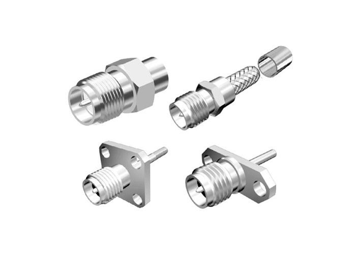 ทองเหลือง SMA Connector ชายแคลมป์ทองแดงเชื่อมต่อโคแอกเชียล 50 โอห์มได้มาตรฐาน RoHS