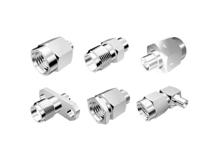 ทองเหลือง SMA Connector ชายแคลมป์ทองแดงเชื่อมต่อโคแอกเชียล 50 โอห์มได้มาตรฐาน RoHS