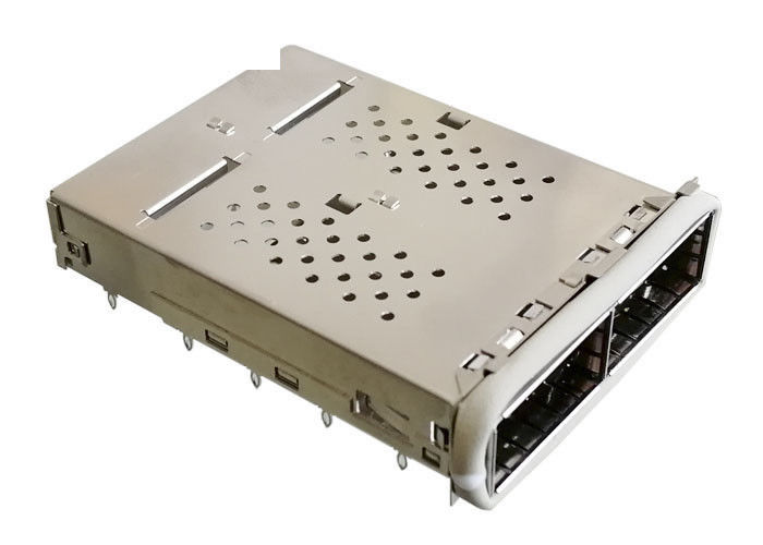 QSFP14 SFP Cage Connector 2 พอร์ต 1x2 Ganged 40G Ethernet ใช้กับปะเก็น EMI