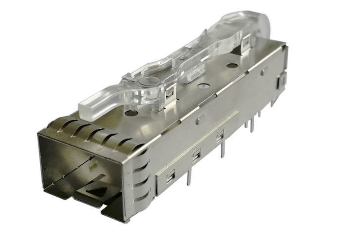 3.0 มม. Solder Post PIN 1 x 1 SFP Cage Assembly พร้อม Light Pipe EMI Spring Finger